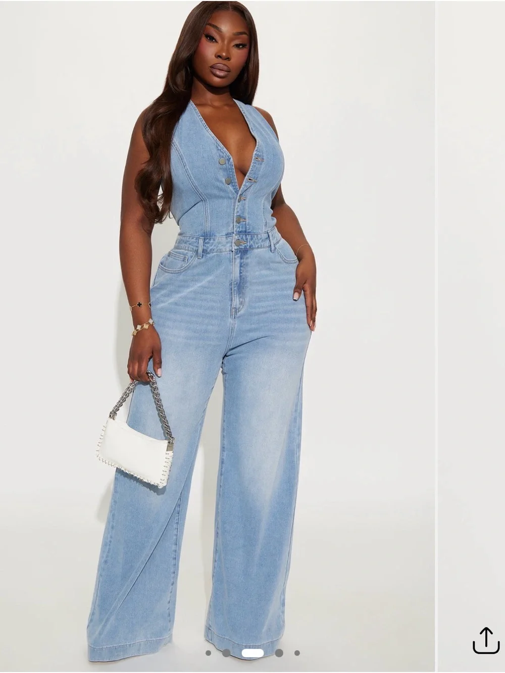 NWT Fashion Nova Jessica Light Wash Denim Sleeveless Button-Front Jumpsuit Large - Picture 2 of 9